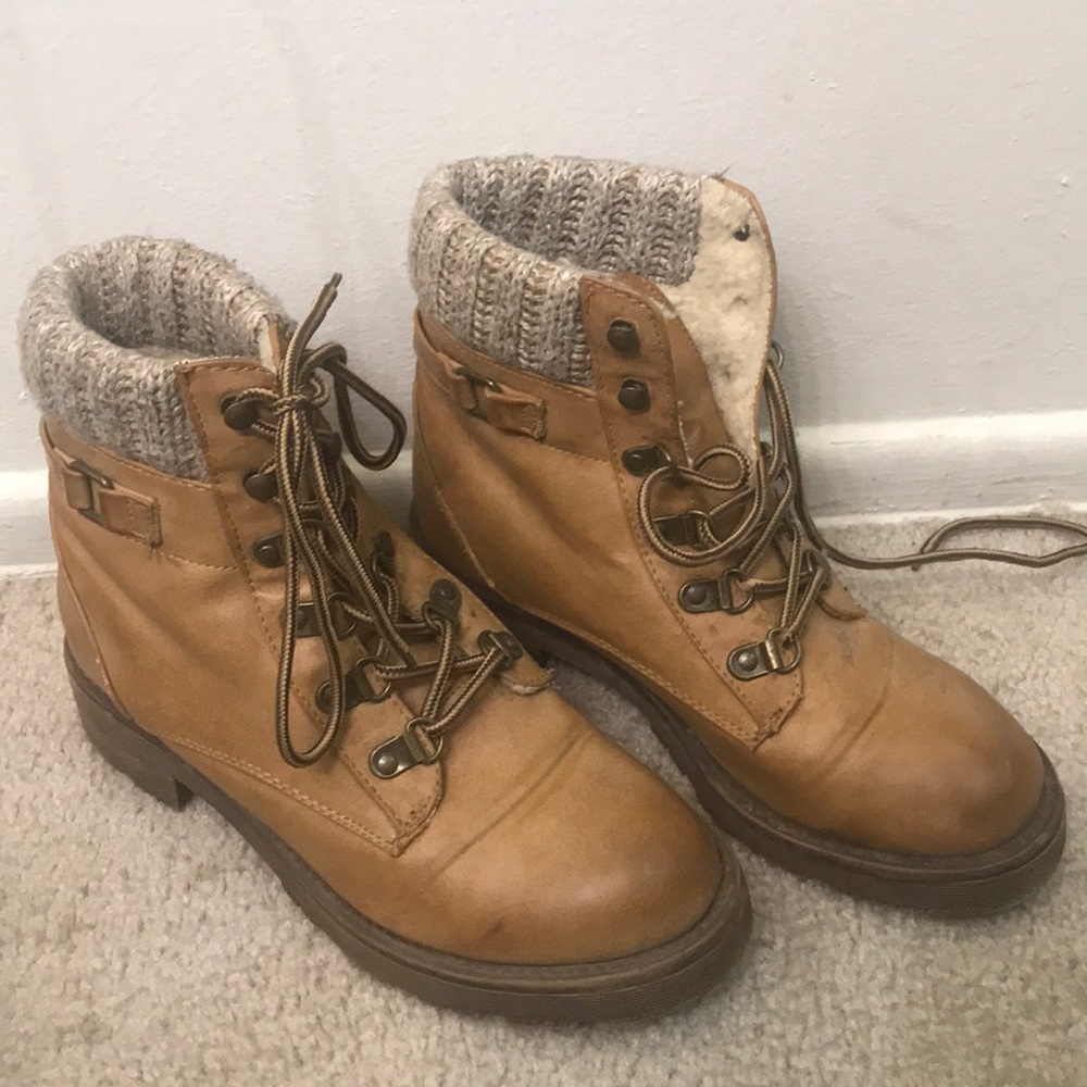 Brown and knitted boots